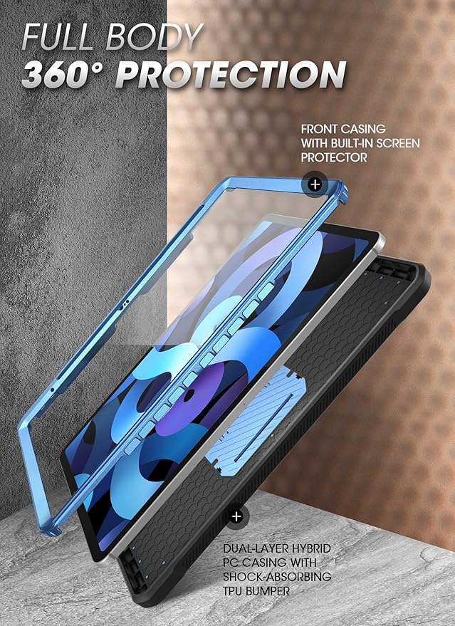 SUPCASE for iPad 11th Gen A16 Chip 11 Inch 2025 Case with Screen Protector (Unicorn Beetle Pro), [Built-in Stand & Pencil Holder] Heavy Duty Protective Cover for iPad 10th Gen 10.9 Inch 2022, Blue