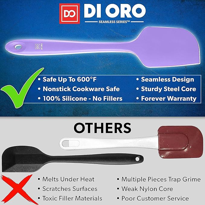 DI ORO Silicone Spatula Set - Rubber Kitchen Spatulas for Baking, Cooking, & Mixing - 600°F Heat-Resistant & BPA Free Silicone Scraper Spatulas for Nonstick Cookware - Dishwasher Safe (4pc, Lavender)