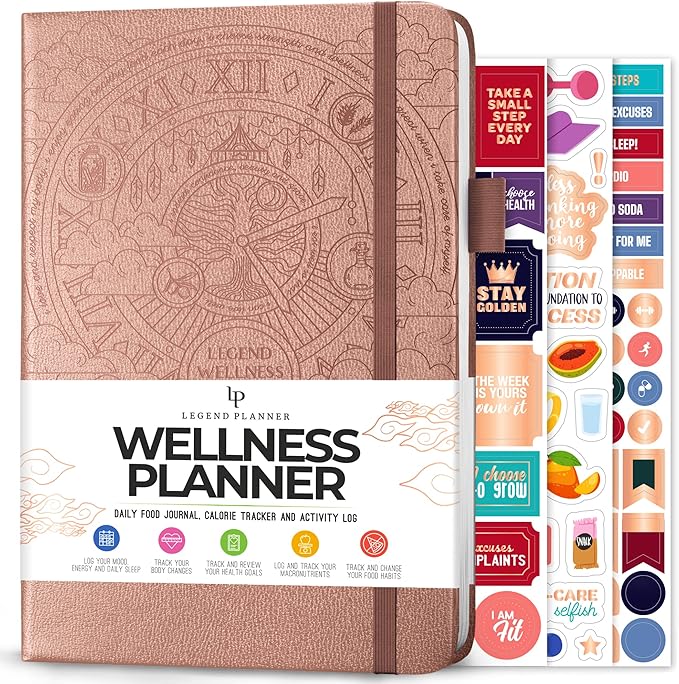Legend Wellness Planner & Food Journal – Daily Diet & Health Journal with Weight Loss, Measurement & Exercise Trackers – Lifestyle & Nutrition Diary – Lasts 6 Months, A5 size – Rose Gold