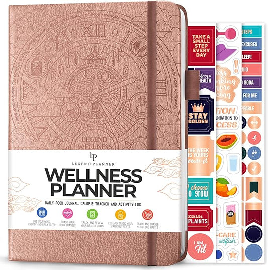 Legend Wellness Planner & Food Journal – Daily Diet & Health Journal with Weight Loss, Measurement & Exercise Trackers – Lifestyle & Nutrition Diary – Lasts 6 Months, A5 size – Rose Gold