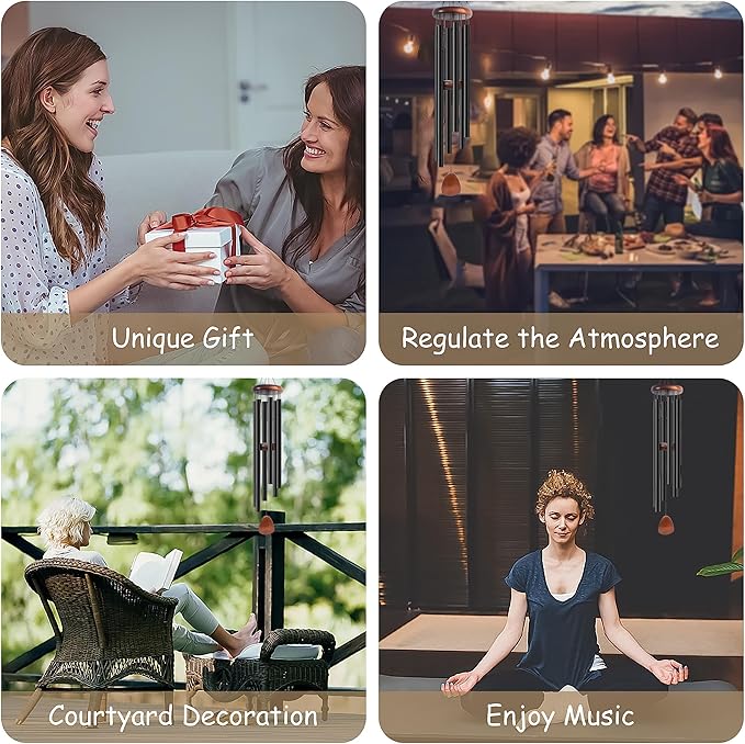 45 Inch Wind Chimes for Outside. Deep Tone Large Wind Chimes with 6 Aluminum Tubes Courtyard Decoration. Windchimes Outdoor Create an Enjoyable Atmosphere & Give Mom a Gift