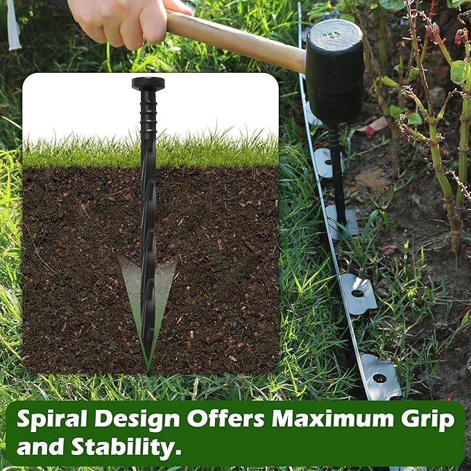 Gardzen 100 pcs Landscape Edging Anchoring Spikes, 6 inches Yard Lawn Paver Edging Stakes for Weed Barrier, Garden Fence, Artificial Turf