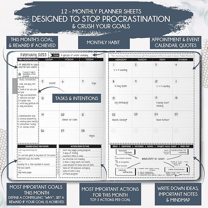 Life & Goal Planner – Undated Daily, Weekly & Monthly Organizer with Habit Tracker, Time Management Tools, and Productivity Journal for Personal Growth and Success