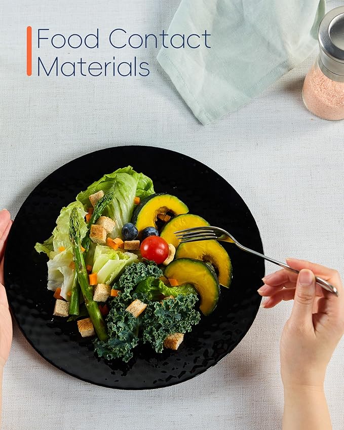 10.5 inch Dinner Plate Set of 6, Light and Durable Opal Glass Black Geometric Faceted Dinnerware Plates, Dishwasher and Microwave Safe