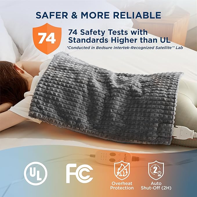 Bedsure Back Heating Pad for Neck and Shoulders, Weighted Heated Pad with Vibration, FSA Eligible Items, Birthday Gifts for Women Men Mom Men, Auto Shut Off, 6.3lbs 20" x 24" Dark Grey