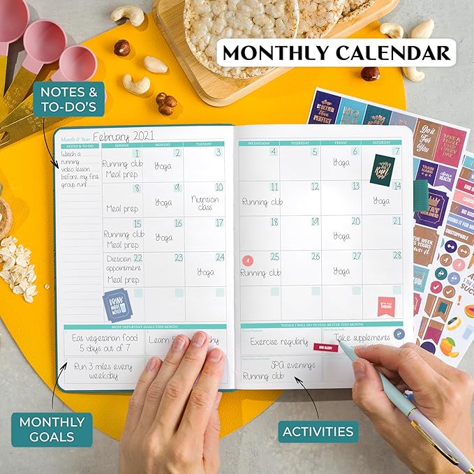 Legend Wellness Planner & Food Journal – Daily Diet & Health Journal with Weight Loss, Measurement & Exercise Trackers – Lifestyle & Nutrition Diary – Lasts 6 Months, A5 size – Dark Teal