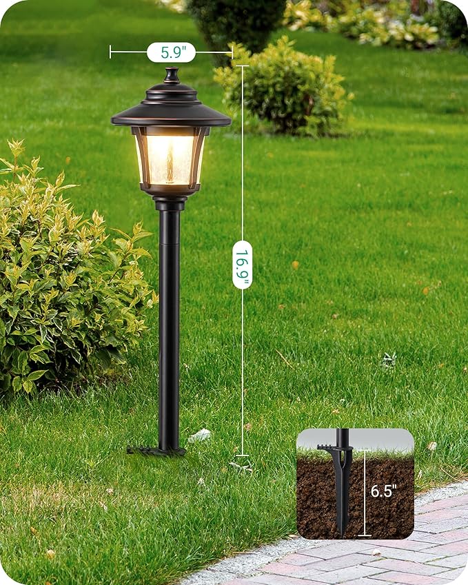 EDISHINE Low Voltage Landscape Lighting, 12V 3W 120LM 3000K Seed Glass Outdoor Landscape Path Lights with Connectors, ORB Waterproof Electric LED Pathway Light Wired for Walkway Garden Yard, 6 Pack