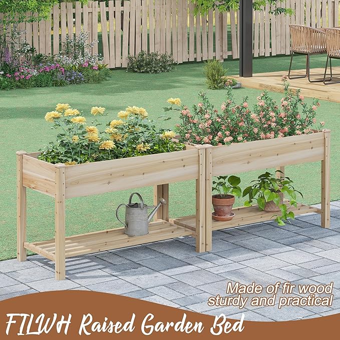 FILWH Raised Garden Bed with Legs Elevated Wooden Planter Box Stand Large Planter Stand Box for Fruits Vegetables Flowers with Divider with Bag - 48 * 24 * 30.5IN