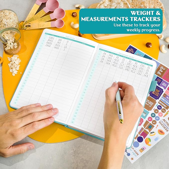 Legend Wellness Planner & Food Journal – Daily Diet & Health Journal with Weight Loss, Measurement & Exercise Trackers – Lifestyle & Nutrition Diary – Lasts 6 Months, A5 size – Turquoise