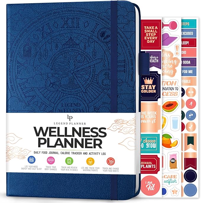 Legend Wellness Planner & Food Journal – Daily Diet & Health Journal with Weight Loss, Measurement & Exercise Trackers – Lifestyle & Nutrition Diary – Lasts 6 Months, A5 size – Mystic Blue
