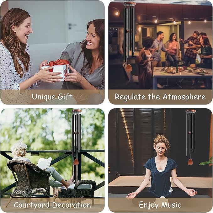 60 Inch Wind Chimes for Outside. Deep Tone Large Wind Chimes with 6 Aluminum Tubes Courtyard Decoration. Windchimes Outdoor Create an Enjoyable Atmosphere & Give Mom a Gift