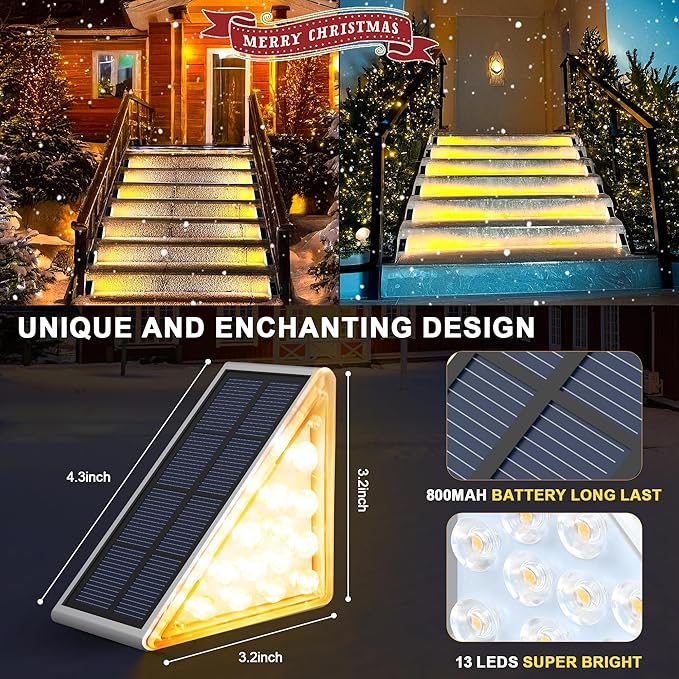 LED Solar Step Lights Waterproof Outdoor Stair Lights, Solar Deck Lights Outdoor Decor IP67 Solar Decoration Lights for Yard, Patio, Garden, Walkways, Front Door, Pathway, Driveway, Porch 6 Pack