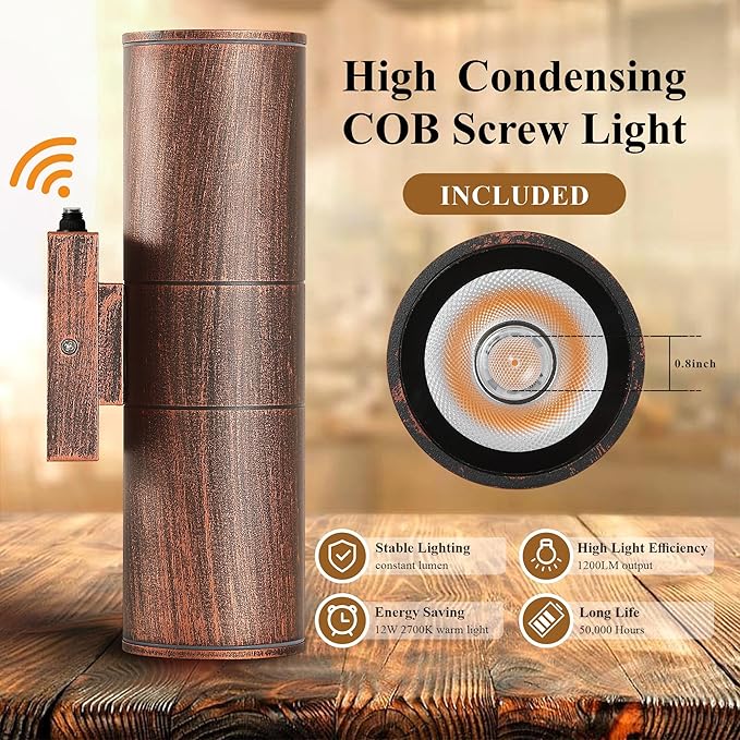 Dusk to Dawn Outdoor Lighting Sensor Wall Lights 2Pack, 12W 2700K Integrated LED Cylinder Up Down Lights Outdoor, IP65 Waterproof Aluminum Wall Sconce Exterior Wall Light for Porch Patio etc.