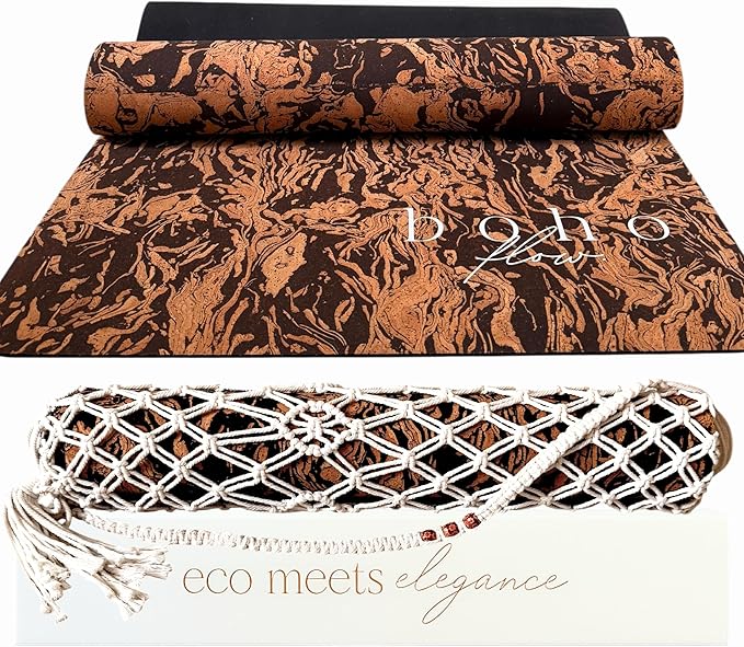 Deluxe Cork Yoga Mat Large 72"x26" - Revolutionary Cork Surface & 5mm Thick Natural Rubber Backing for Durability & Comfort - Stylish Handmade Boho Yoga Bag - Eco Friendly & Plastic Free