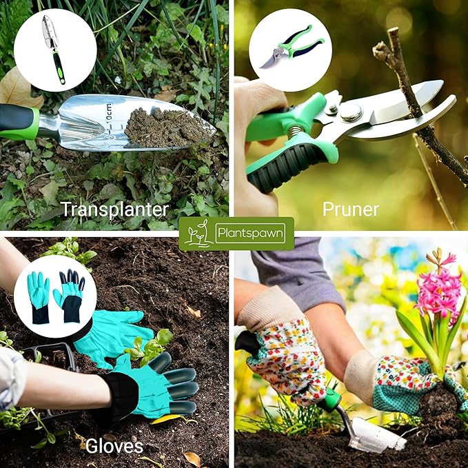 8 PCS Gardening Tools Set with Bag | Heavy-Duty Rust-Proof Hand Tools with Plastic Handles Includes 15 Plant Tags | Ideal Gift for Women, Men, Mom, Dad & Gardeners