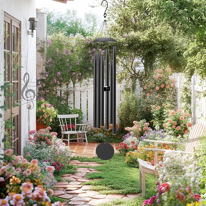 38" Large Wind Chimes with Classic Sound, Coolest Metal Windchimes Outdoors with Pine Wood Striker, Unique Gift for Mom, Garden Decoration(Black)