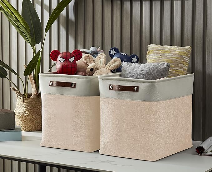DECOMOMO Extra Large Storage Baskets, 54.5L Fabric Storage Bins for Organizing Linen Closet, Nursery (Beige & White, XXXL - 3 pack)
