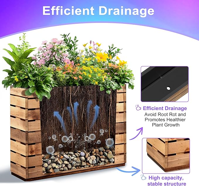 Tall Metal Planter, 15" W×16.3" H Large Rectangular Planter Box for Outdoor or Indoor, All-Weather Durable Plant Box with Drainage Holes & Removable Shelf for Patio, Porch, Garden, Trees, Flowers