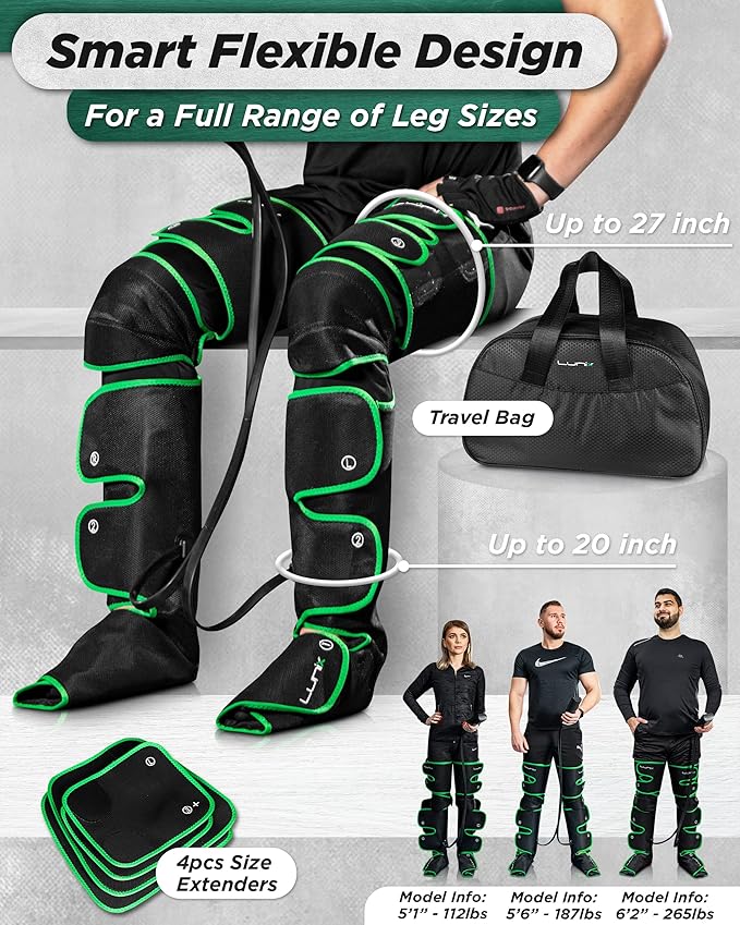 Lunix LX10 Foot, Calf, Leg Air Compression Massager Machine, Cordless and Rechargeable Thigh and Knee Boots Device with Heat for Circulation, Recovery, and Pain Relief, Green
