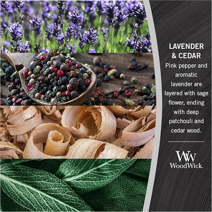 WoodWick Medium Hourglass Candle Lavender & Cedar Scent Crackles as it burns Premium Soy Blend 9.7oz Perfect for gifting