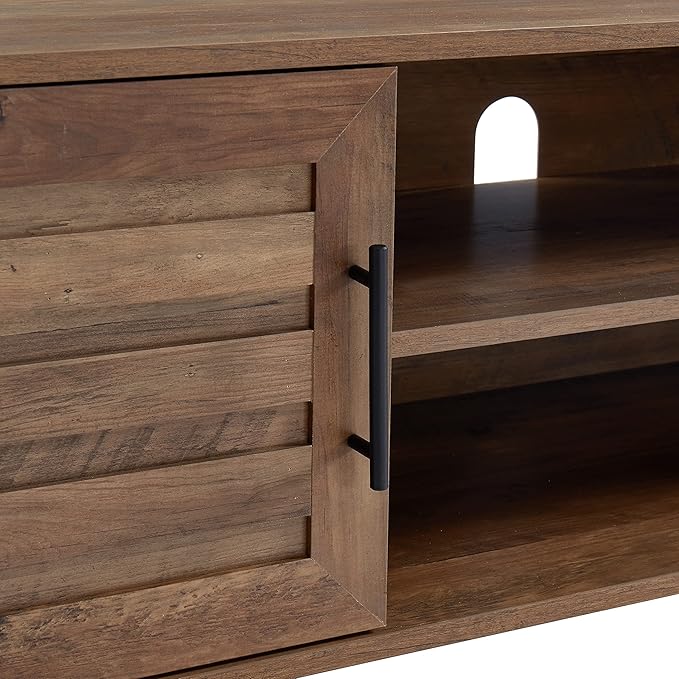 Mid Century Wooden TV Stand Entertainment Console with Open Shelving and 2 Cabinets for Televisions up to 65 Inches(Rustic Oak)