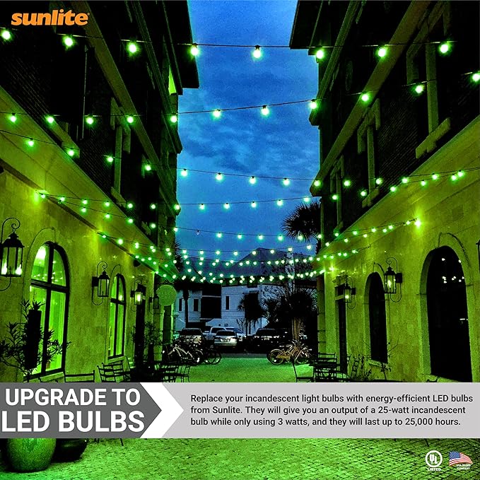 Sunlite 40451 LED A19 Colored Light Bulb, 3 Watts (25w Equivalent), E26 Medium Base, Non-Dimmable, UL Listed, Party Decoration, Holiday Lighting, 3 Count, Green