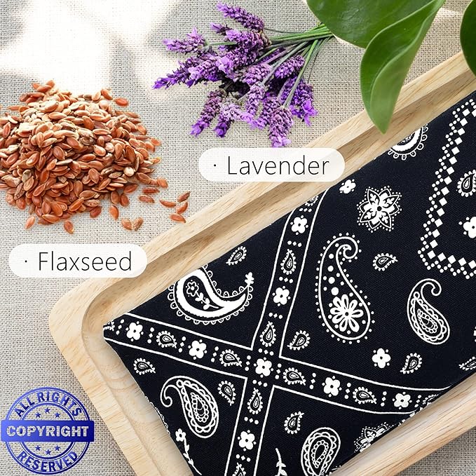 Lavender Eye Pillow for Relaxation, Yoga, Sleep – Weighted Eye Mask for Headache, Sinus, Aromatherapy Moist Heat Compress, Meditation Accessory, Relaxation Gift for Women (Black)