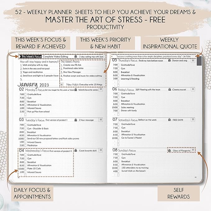 Life & Goal Planner – Undated Daily, Weekly & Monthly Organizer with Habit Tracker, Time Management Tools, and Productivity Journal for Personal Growth and Success