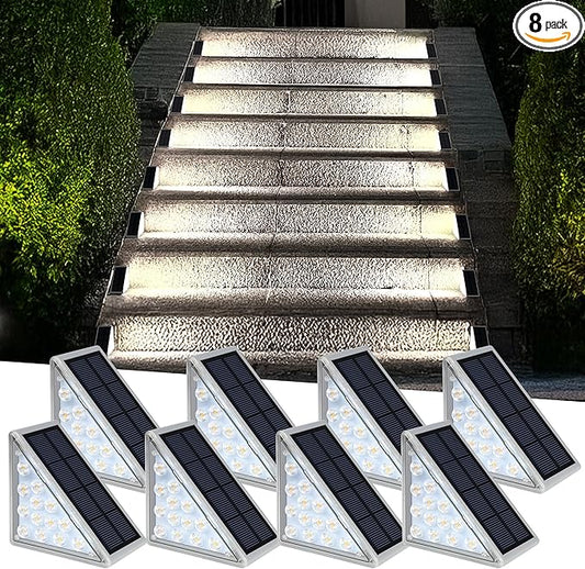 LED Solar Step Lights Waterproof Outdoor Stair Lights, Solar Deck Light Outdoor Decor IP67 Solar Lights for Yard, Patio, Garden, Walkways, Front Door, Pathway, Driveway (8)