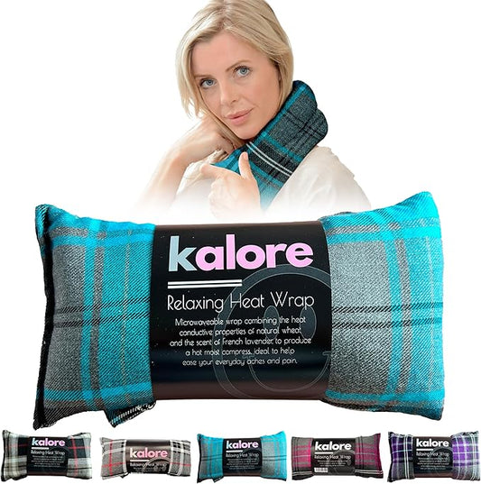 Microwavable Heating Pads for Winter Warmth, Back, Stomach & Head Comfort – Kalore Soft Cotton Tartan Neck Wrap – Even Heat Distribution Hot Compress Bag – Wheat Heat Pad XL - Unscented – Turquoise