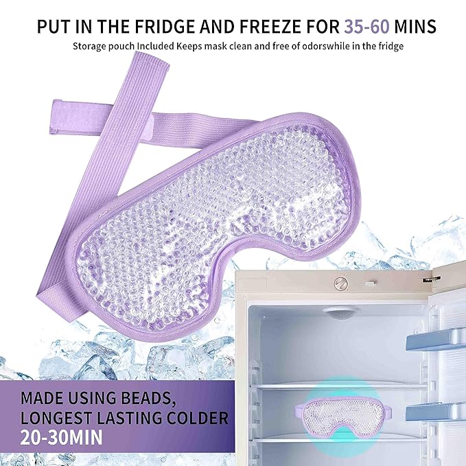 Cooling Eye Mask with Gel Bead, Reusable Cold Compress Ice Pack Sleeping Eye Cooling Pads for After Eyelid Surgery, Puffiness, Puffy Eyes, Headache, Migraine Relief （Purple）