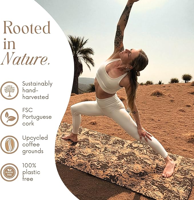 Deluxe Cork Yoga Mat Large 72"x26" - Revolutionary Cork Surface & 5mm Thick Natural Rubber Backing for Durability & Comfort - Stylish Handmade Boho Yoga Bag - Eco Friendly & Plastic Free