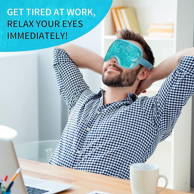 Cooling Eye Mask with Gel Bead, Reusable Cold Compress Ice Pack Sleeping Eye Cooling Pads for After Eyelid Surgery, Puffiness, Puffy Eyes, Headache, Migraine Relief(Blue)