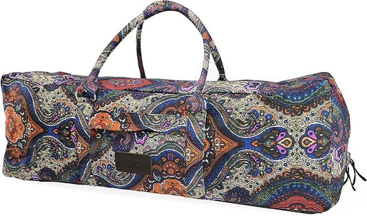 Kindfolk Yoga Mat XL Duffel Bag Extra Large Patterned Canvas with Pocket and Zipper