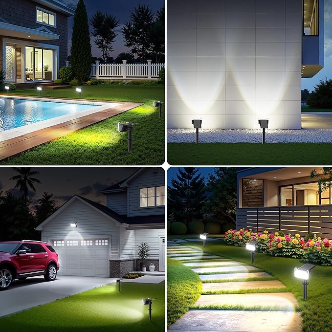 LETMY Solar Spot Lights Outdoor Waterproof with Bigger LED, 6 Pack Auto ON/OFF 135°Adjustable Solar Lights Outdoor, 2-in-1 Wall Lights & 2 Modes Landscape Spotlights for Tree Yard Pathway Garden Decor