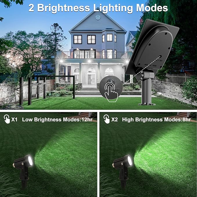 Solar Spot Lights Outdoor, Solar Landscape Spotlights IP65 Waterproof 9.8ft Cable, Auto On/Off Outdoor Wall Lights for Garden Yard Driveway Porch Walkway Pool (6000K White 2 Pack)