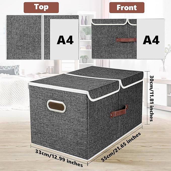 TYEERS Extra Large Collapsible Storage Bins with Lids and Compartments, Washable, Fabric Storage Boxes, 21.7x13x11.8 inches, 1 Pack, Black