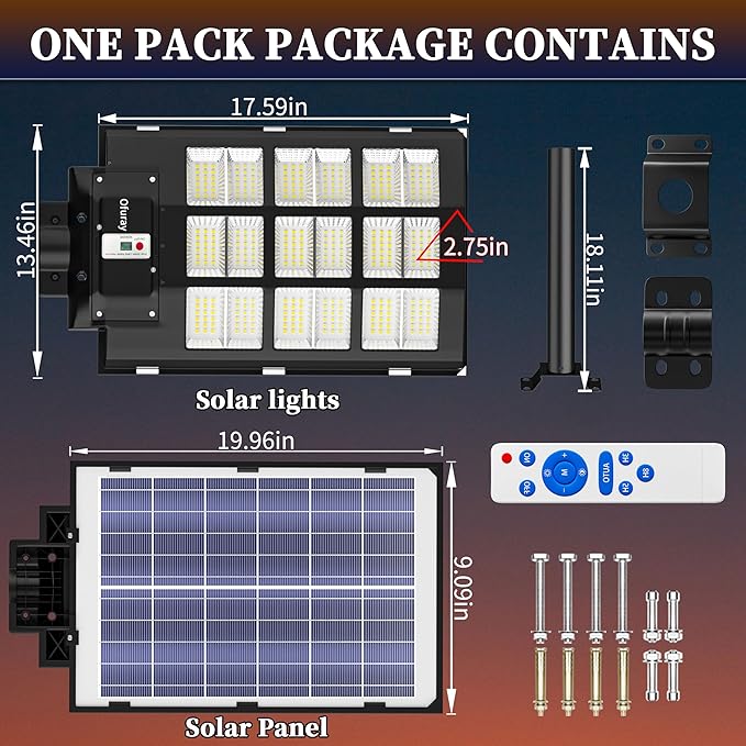Ofuray Of-3600W Solar Street Light Outdoor, 360000LM Solar Street Light Parking Lot Lights Commercial Dusk to Dawn, 6500k IP67 Waterproof Led with Remote Control Motion for Street,Court,Tree 2Pcs