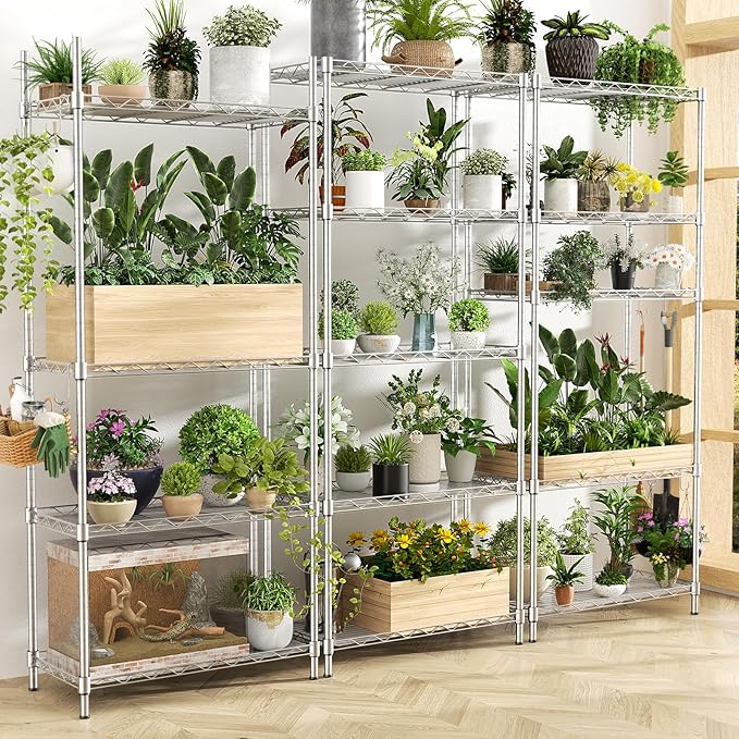 Storage Shelves,21.3" W x 11.8" D x 58.5" H Wire Shelving Unit Loads 550LBS,5-tier Adjustable Metal Utility Shelf,Garage Shelves with Liner and Hooks,Home Storage Rack for Kitchen,Laundry,Pantry