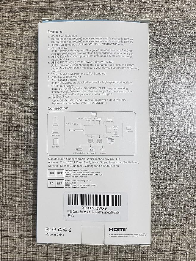 USB C Docking Station Dual Monitor for Dell/HP/Lenovo/Surface Laptop, 14 in 1 Triple Display Hub Multiple Adapter, Dongle with 2 HDMI 4K+VGA+5 Port+100W PD Charger+Ethernet+SD/TF+Audio