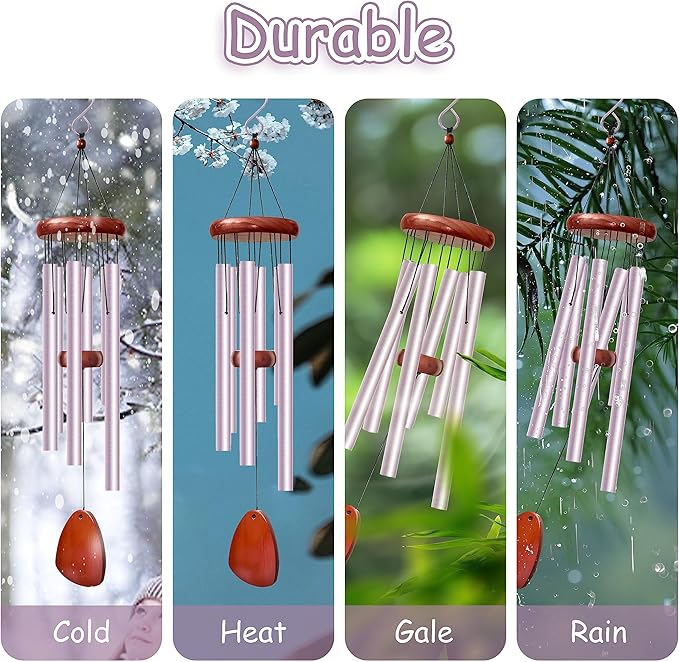 28" Wind Chimes for Outside. Deep Tone Lovely Wind Chimes with 6 Aluminum Tubes Courtyard Decoration. Windchimes Outdoor Create an Enjoyable Atmosphere & Give Mom a Gift（Purple）