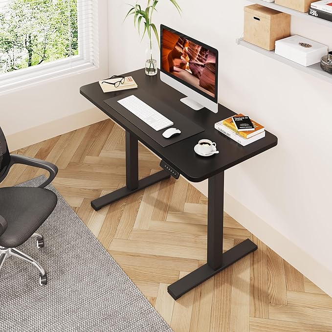 One-Piece Standing Desk 47 x 24 Inches, Small Adjustable Height Desk， Electric Sit Stand Desks Home Office Computer Workstation, Black