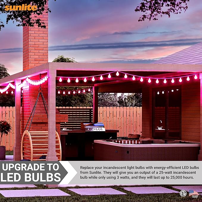 Sunlite 40453 LED A19 Colored Light Bulb, 3 Watts (25w Equivalent), E26 Medium Base, Non-Dimmable, UL Listed, Party Decoration, Holiday Lighting, 3 Count, Pink