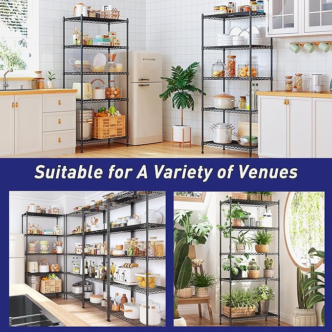 5 Tier Storage Shelves 1010LBS Wire Shelving Unit Adjustable Metal Shelving Pantry Shelves Sturdy Steel Commercial Shelf for Kitchen Pantry Closet Laundry School,13.6" D x 21.5" W x 59.4" H