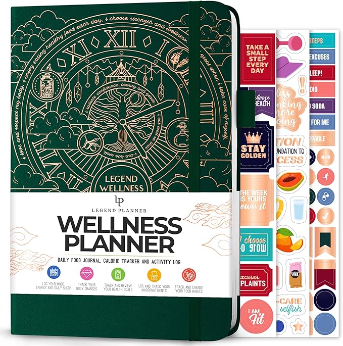 Legend Wellness Planner & Food Journal – Daily Diet & Health Journal with Exercise & Weight Loss Tracker – Nutrition Diary, 6 Months (Forest Green)