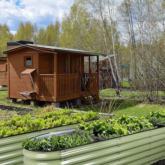 Olle Galvanized Raised Garden Bed Elevated Raised Garden Bed Metal 17" Tall 12-in-1 Grow Herbs and Vegetables Home Garden for Outdoor Backyard, Sage Green 17" Tall