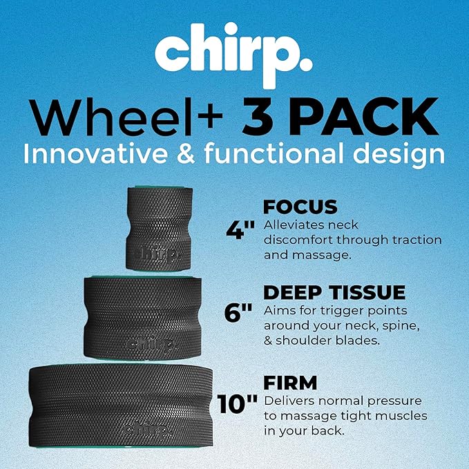 Chirp Wheel Foam Roller 3-Pack with Base – Back Pain Relief & Massage Roller Bundle, High Density Foam Rollers for Physical Therapy, Exercise & Relaxation – Mint – Compatible Base Included