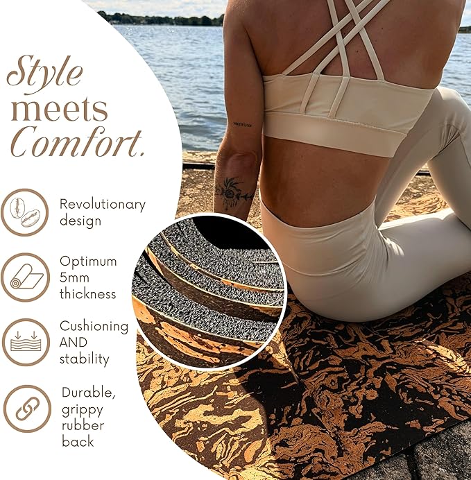 Deluxe Cork Yoga Mat Large 72"x26" - Revolutionary Cork Surface & 5mm Thick Natural Rubber Backing for Durability & Comfort - Stylish Handmade Boho Yoga Bag - Eco Friendly & Plastic Free