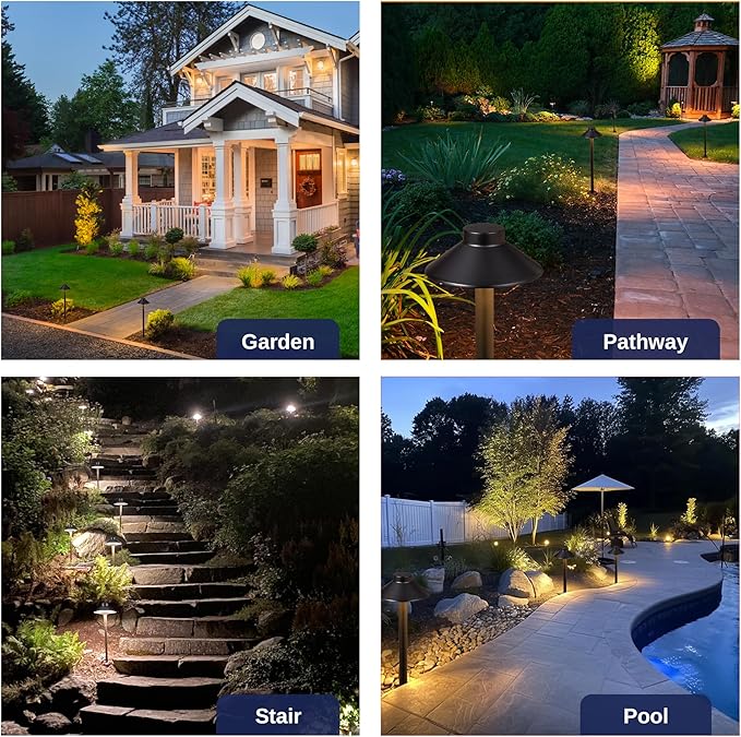 Brass Low Voltage Path Light, 12V Landscaping Pathway Lights IP65 Waterproof, Wired Walkway Lighting Outdoor, LED Black for Outside Backyard with 4000K Neutral White G4 Bulb (4 Pack)