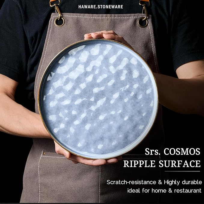 HaWare Dinnerware Sets, 12-Piece Plates and Bowls Set, Stoneware Dish Set for 4, Ceramic Dinnerware for Home Restaurant, Chip and Scratch Resistant, Microwave and Dishwasher Safe, Reactive Blue